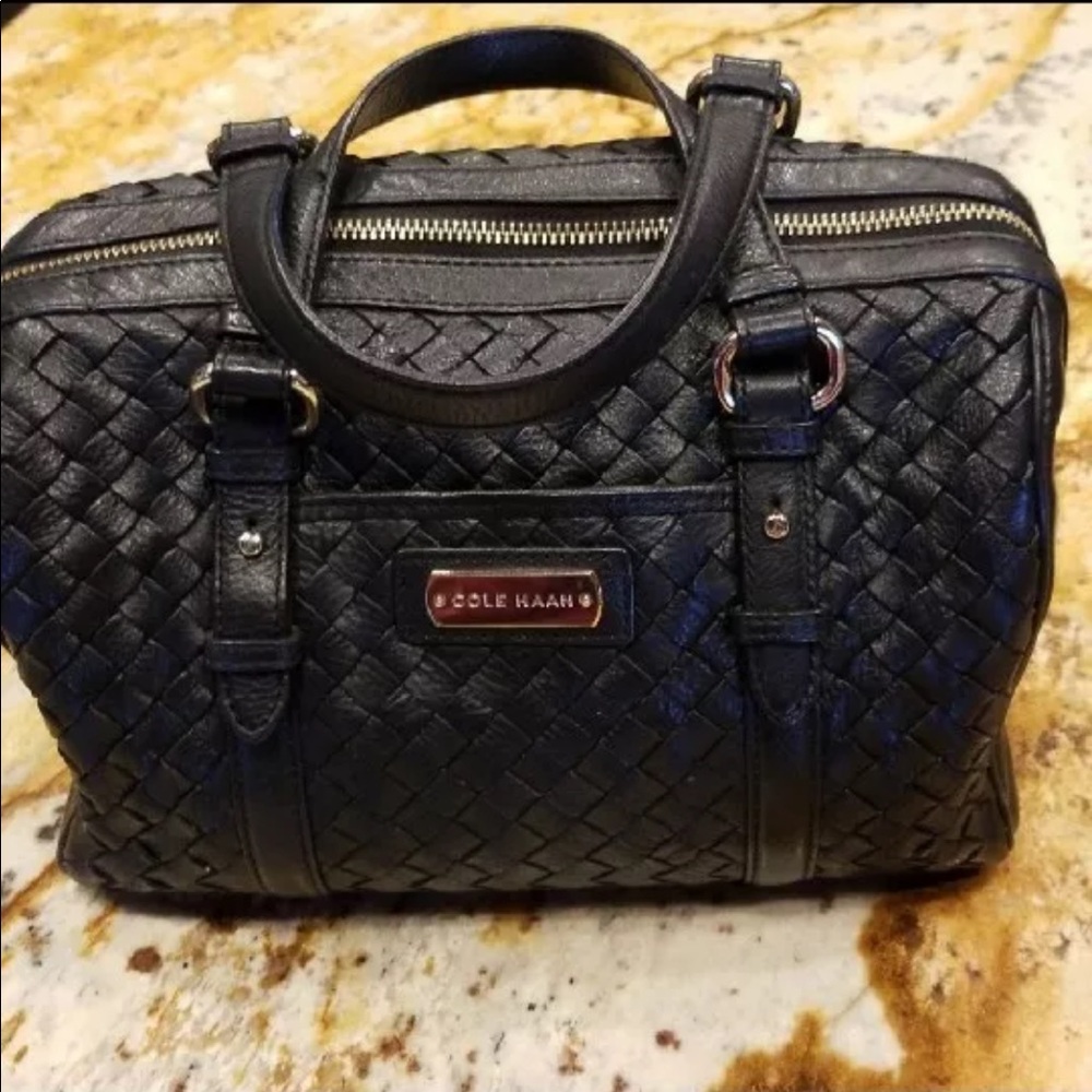 Cole Haan black woven leather Satchel
